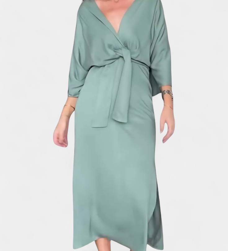 Natalija - Relaxed Dress with V-Neck and Front Knot