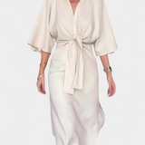 Natalija - Relaxed Dress with V-Neck and Front Knot