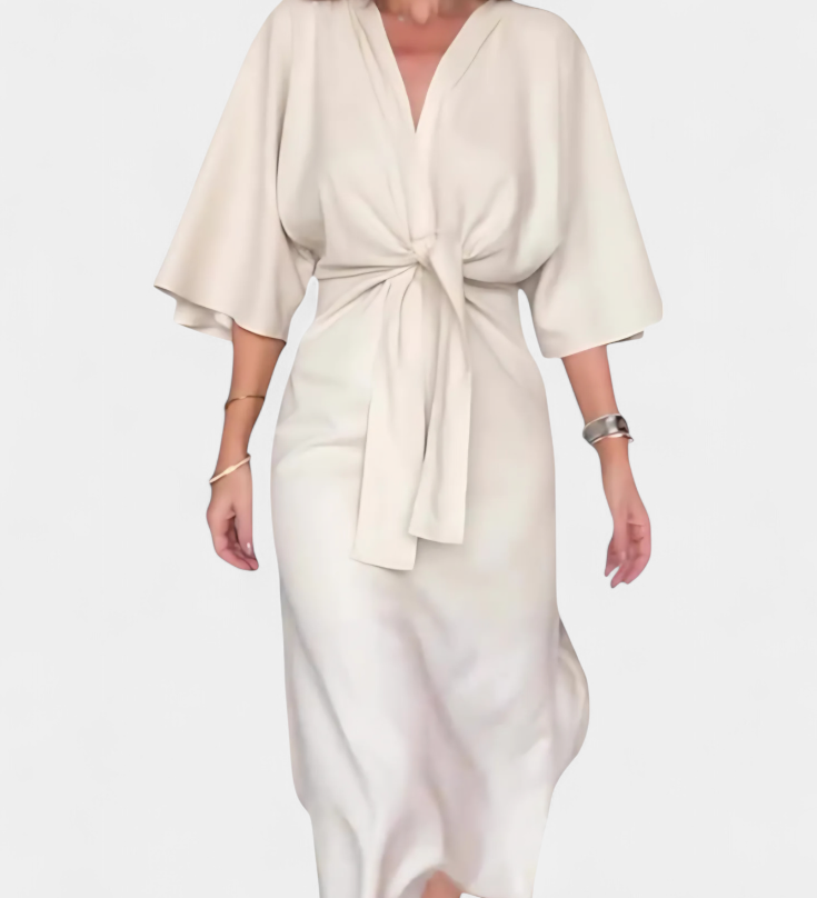 Natalija - Relaxed Dress with V-Neck and Front Knot