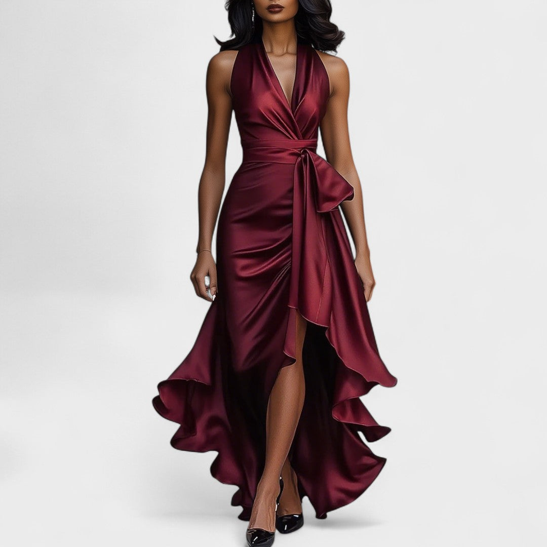 Ema - Elegant Satin Dress with Ruffles