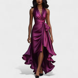 Ema - Elegant Satin Dress with Ruffles