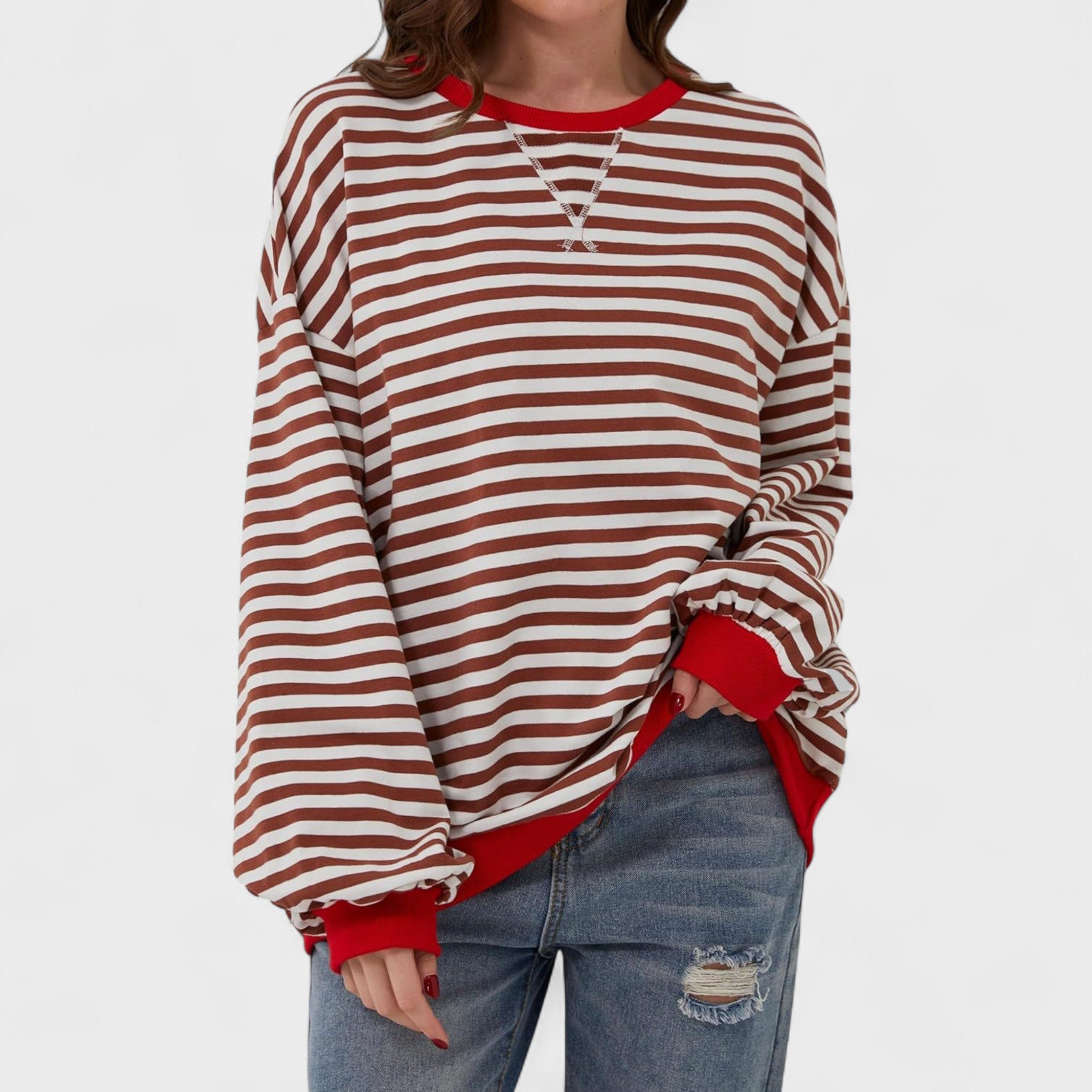 Ksenija - Striped sweater with long sleeves and round neckline