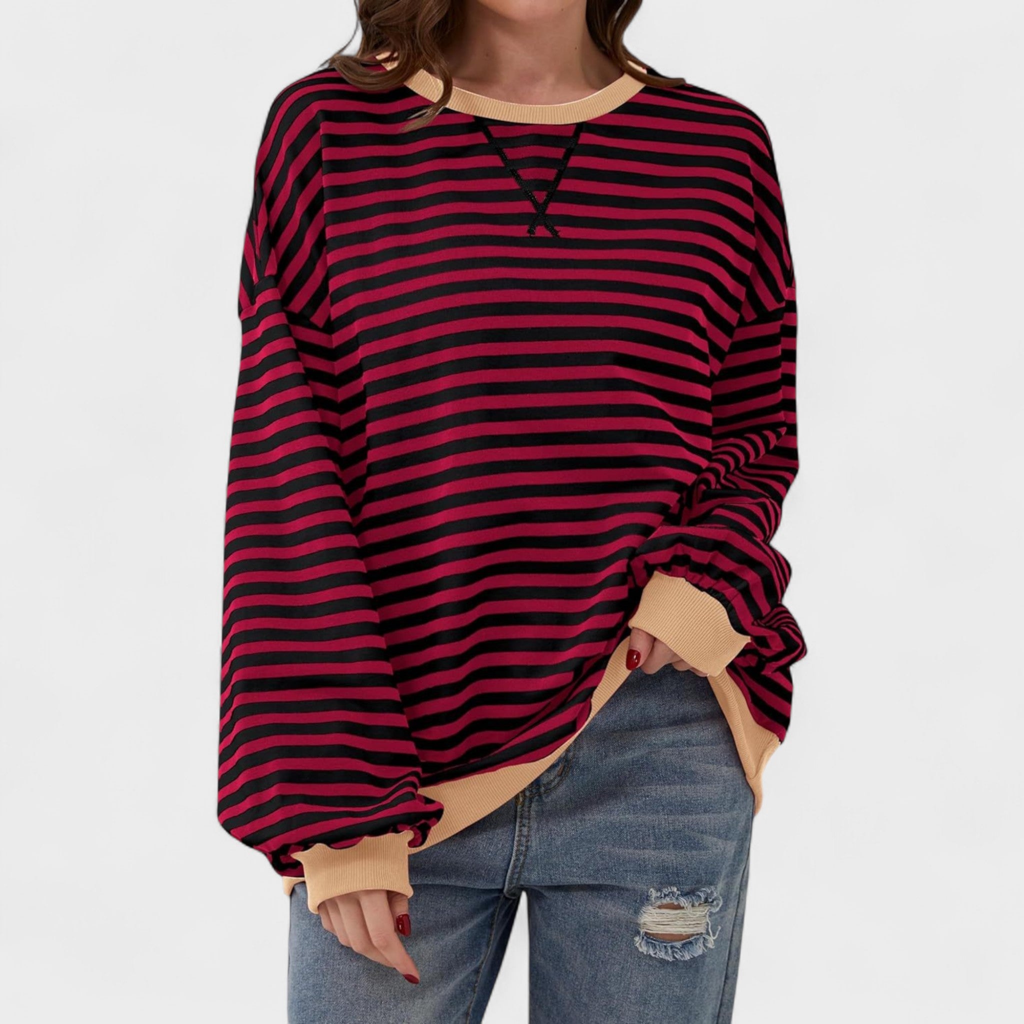 Ksenija - Striped sweater with long sleeves and round neckline