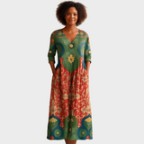 Klara - Long Dress with Retro Floral Pattern