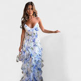 Mirjana - Long Floral Dress with Lace Ruffles