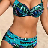Daisy - High-waisted bikini with leaf print