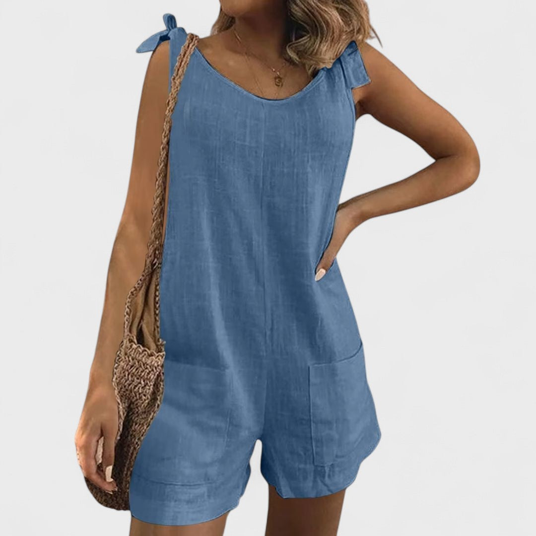 Short Summer Dress with Shoulder Pockets and Ties