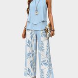 Summer Set with Sleeveless Jacket and Wide Patterned Pants