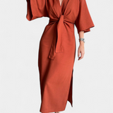 Natalija - Relaxed Dress with V-Neck and Front Knot