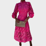 Danica - Lace Dress with Puff Sleeves and High Collar