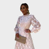 Danica - Lace Dress with Puff Sleeves and High Collar