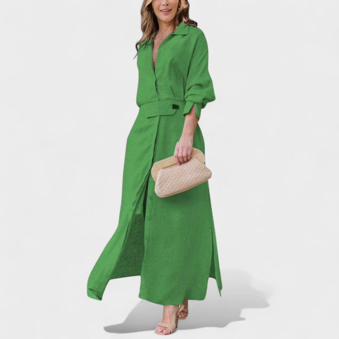 Gordana - Elegant long dress with V-neck for special occasions.