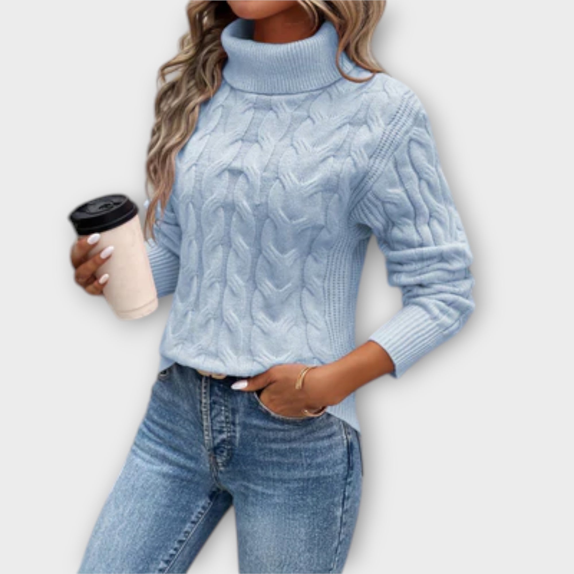 Amelija – Elegant Sweater with Mesh Turtleneck