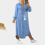 Long Maxi Denim Dress with Long Sleeves