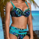 Daisy - High-waisted bikini with leaf print