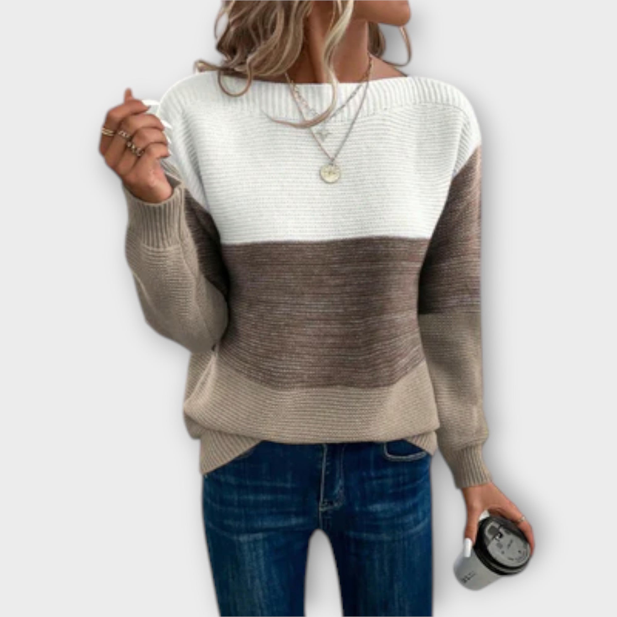 Clara - Elegant Tri-Color Patchwork Sweater
