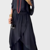 Chiffon Two-Piece Dress with Ripped Wide Pants