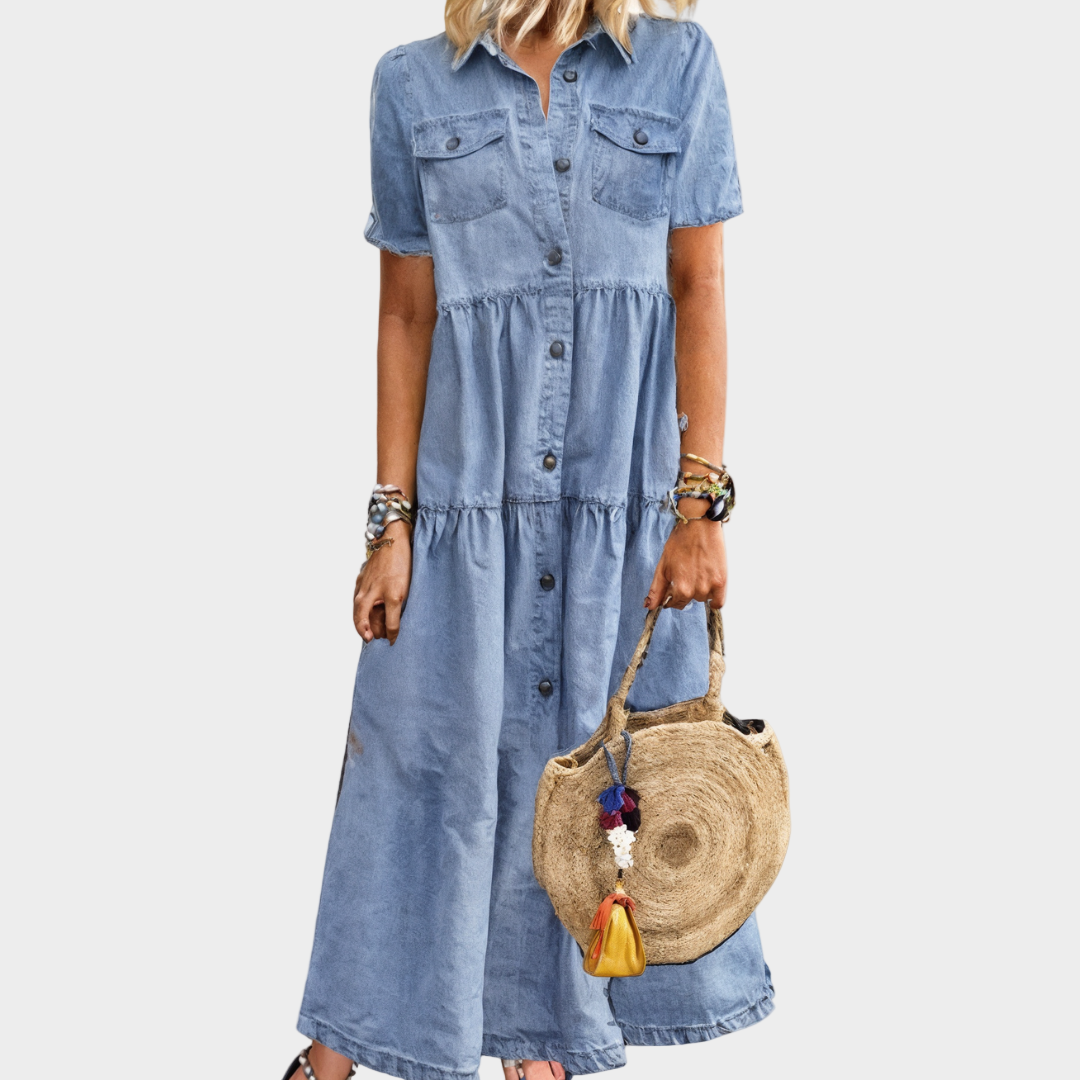 Soft denim dress with buttons