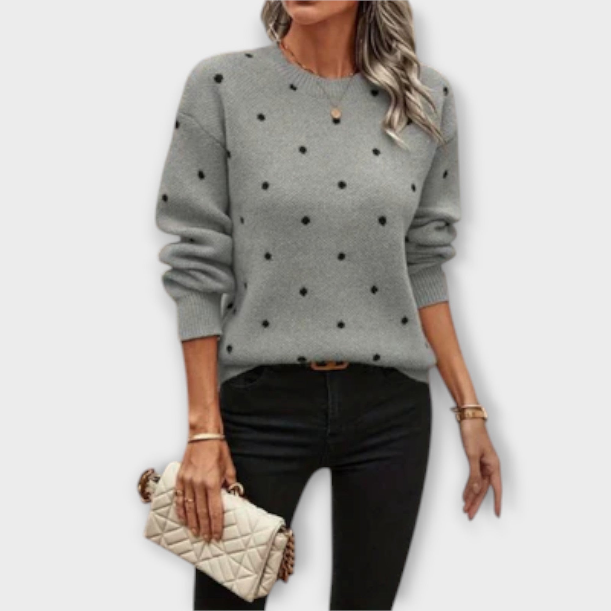 Ava – Comfortable Knitted Sweater with Long Sleeves and Polka Dot Pattern
