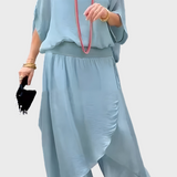 Chiffon Two-Piece Dress with Ripped Wide Pants