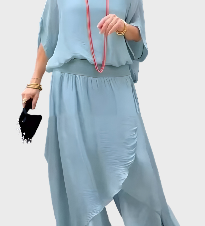 Chiffon Two-Piece Dress with Ripped Wide Pants