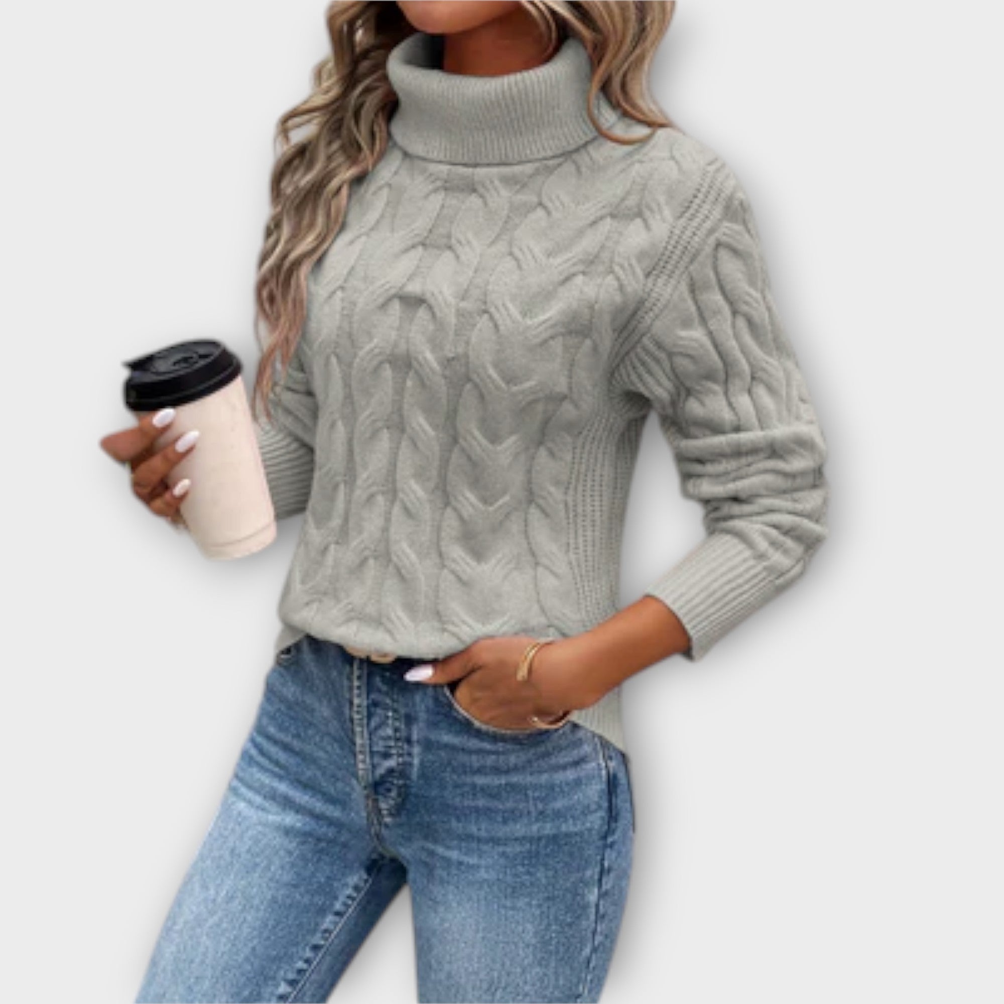 Amelija – Elegant Sweater with Mesh Turtleneck