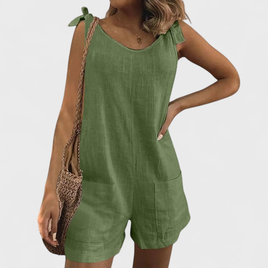 Short Summer Dress with Shoulder Pockets and Ties
