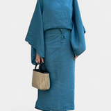Filipa - Linen and Cotton Kimono Dress with Belt