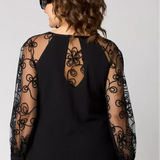 Helena – Elegant Black Dress with Lace Sleeves