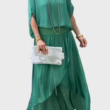 Chiffon Two-Piece Dress with Ripped Wide Pants