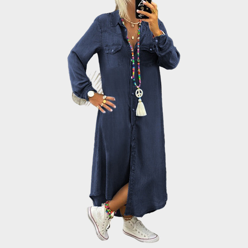 Long Maxi Denim Dress with Long Sleeves