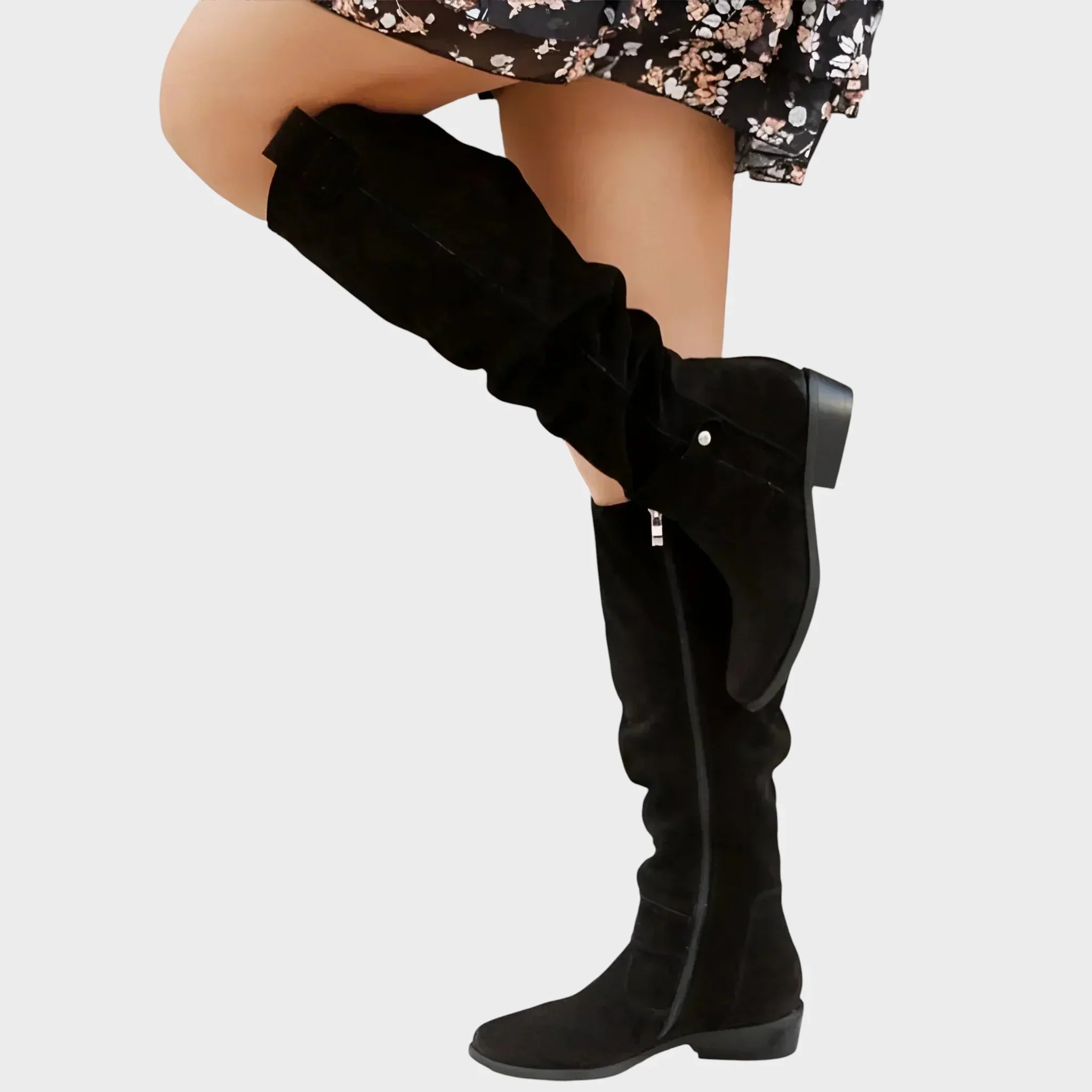 Tila - Leather Knee-High Boots with Divine Zipper
