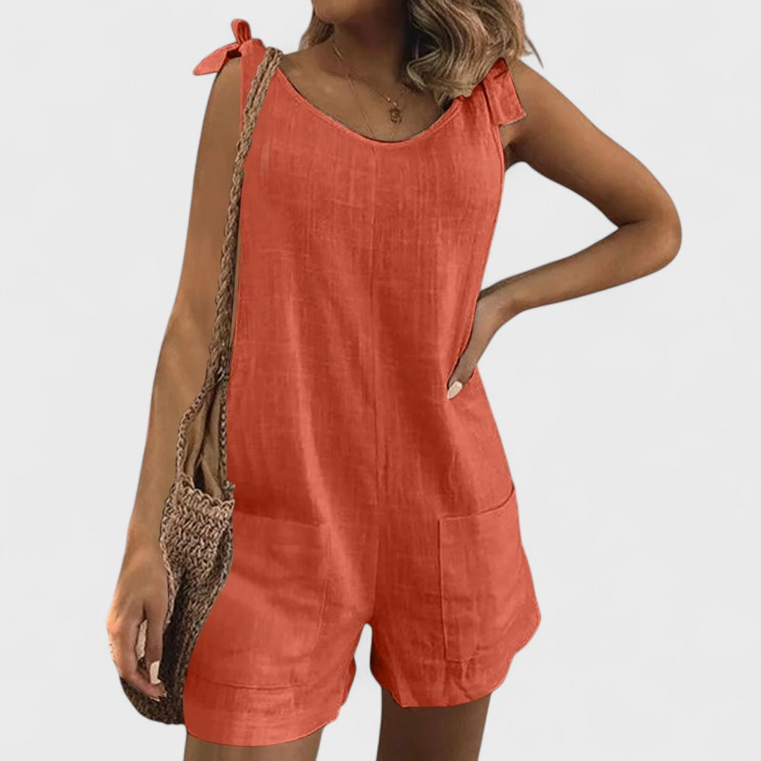 Short Summer Dress with Shoulder Pockets and Ties