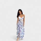 Mirjana - Long Floral Dress with Lace Ruffles