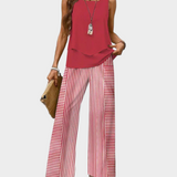 Summer Set with Sleeveless Jacket and Wide Patterned Pants