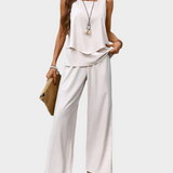 Summer Set with Sleeveless Jacket and Wide Patterned Pants