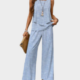 Summer Set with Sleeveless Jacket and Wide Patterned Pants