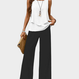 Summer Set with Sleeveless Jacket and Wide Patterned Pants