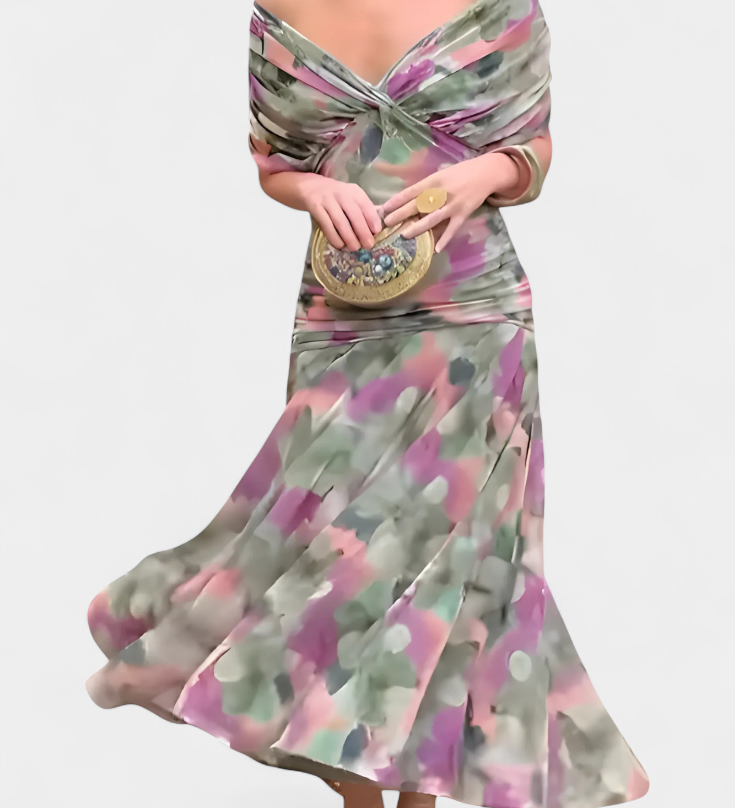 Florendra | Long Floral Dress with V-Neck