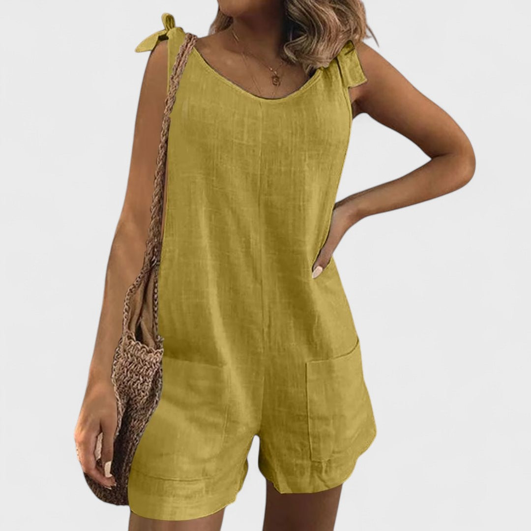 Short Summer Dress with Shoulder Pockets and Ties