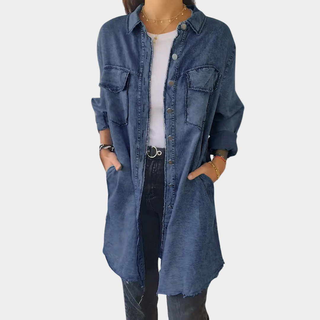 Jeans shirt with long sleeves and a classic collar
