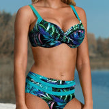 Daisy - High-waisted bikini with leaf print