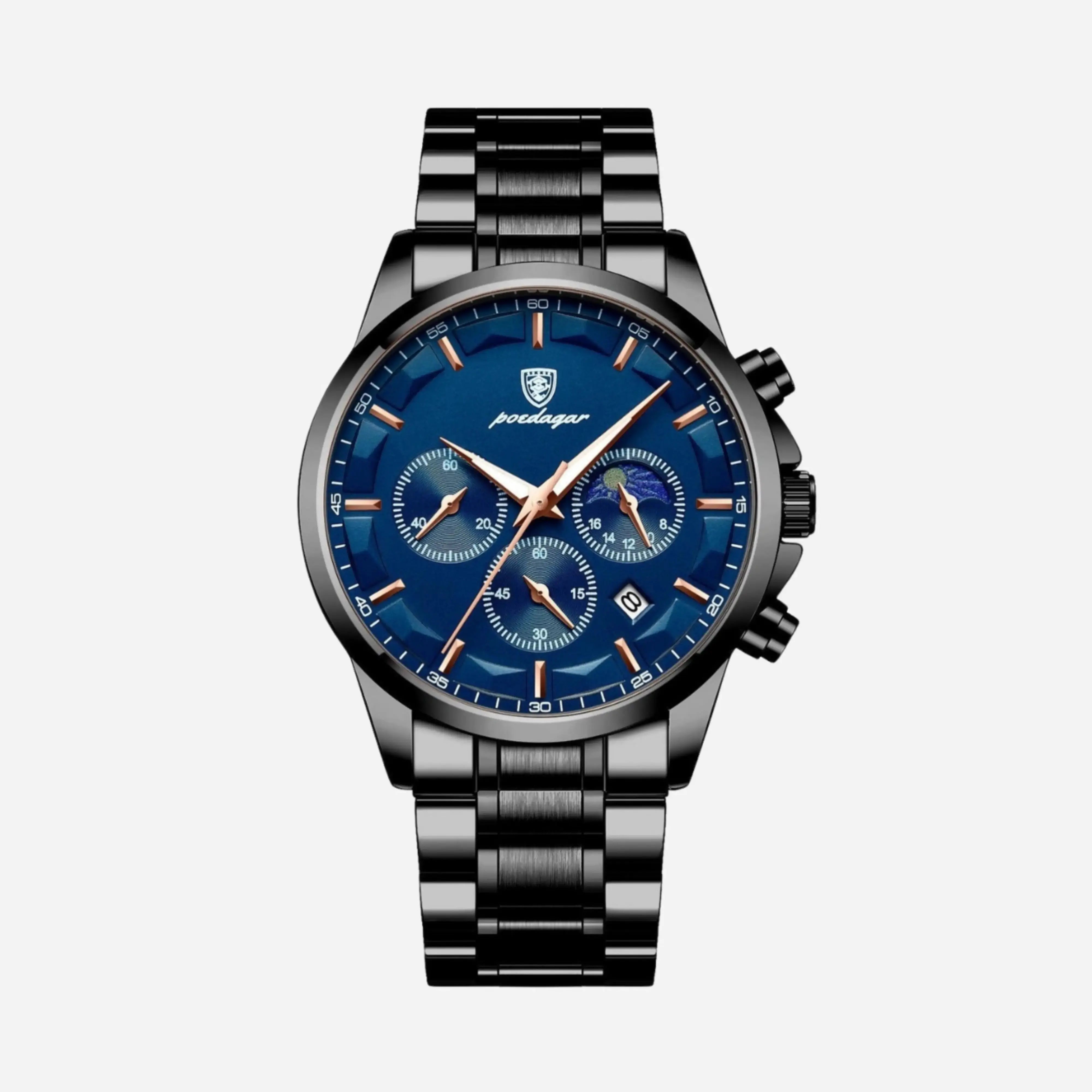 Luxury Sports Men's Watch with Quartz Movement, Chronograph, and Leather Strap