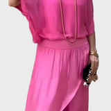 Chiffon Two-Piece Dress with Ripped Wide Pants