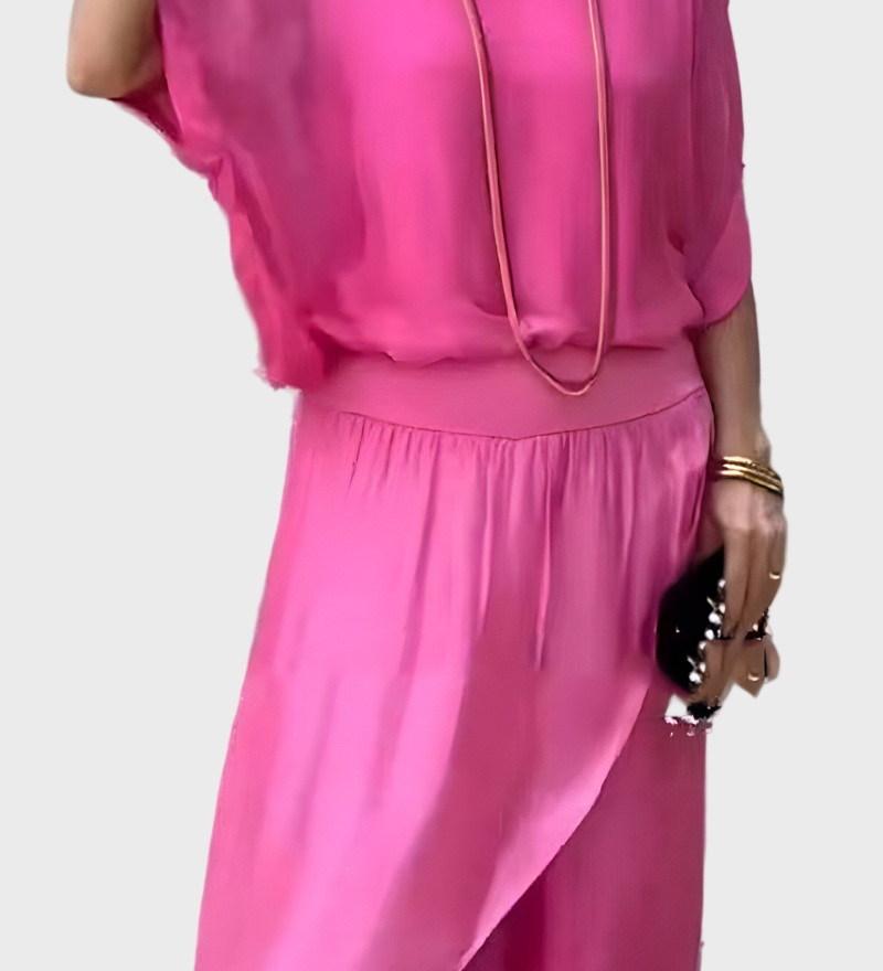 Chiffon Two-Piece Dress with Ripped Wide Pants