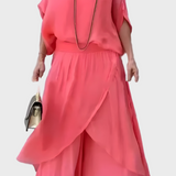 Chiffon Two-Piece Dress with Ripped Wide Pants