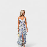 Mirjana - Long Floral Dress with Lace Ruffles