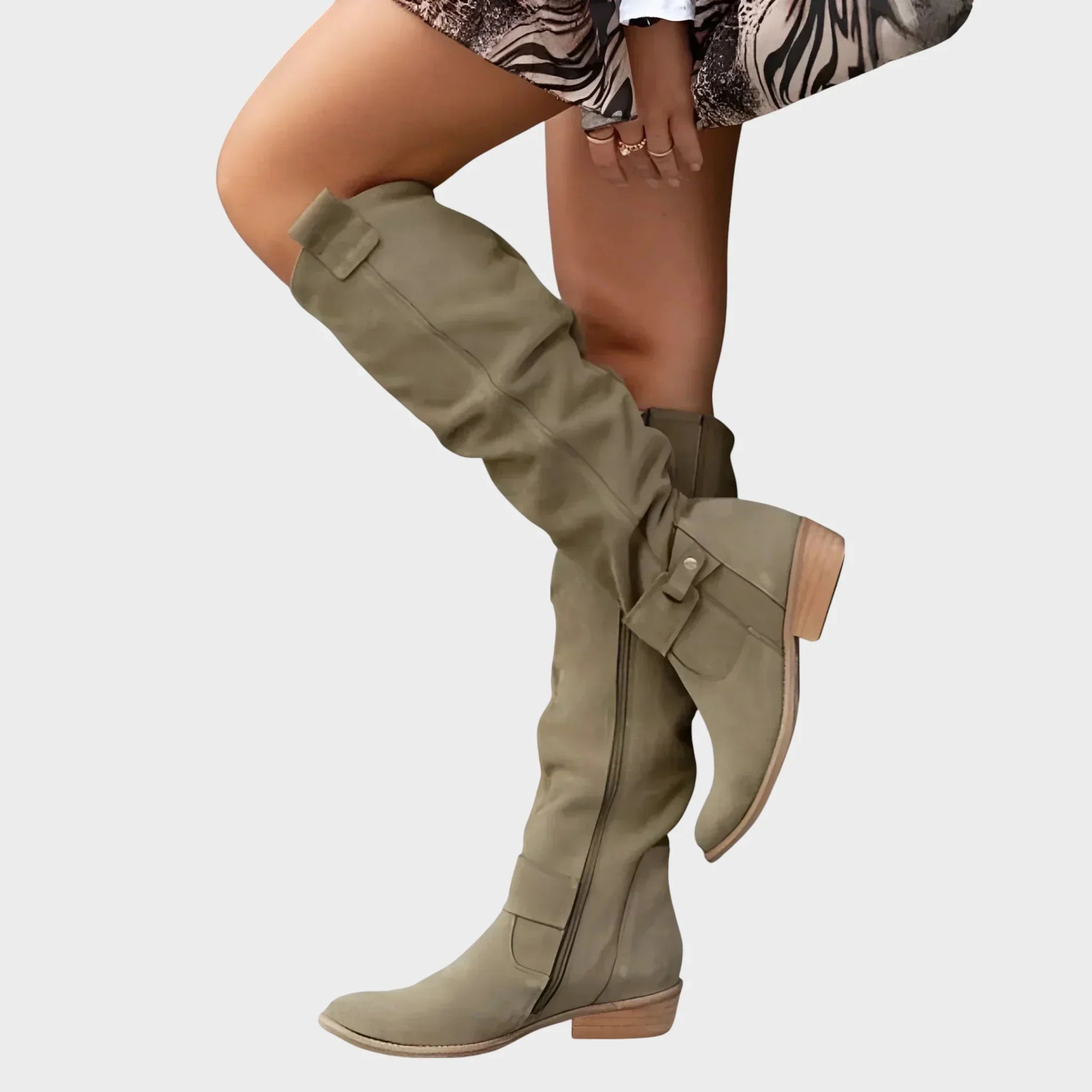 Tila - Leather Knee-High Boots with Divine Zipper
