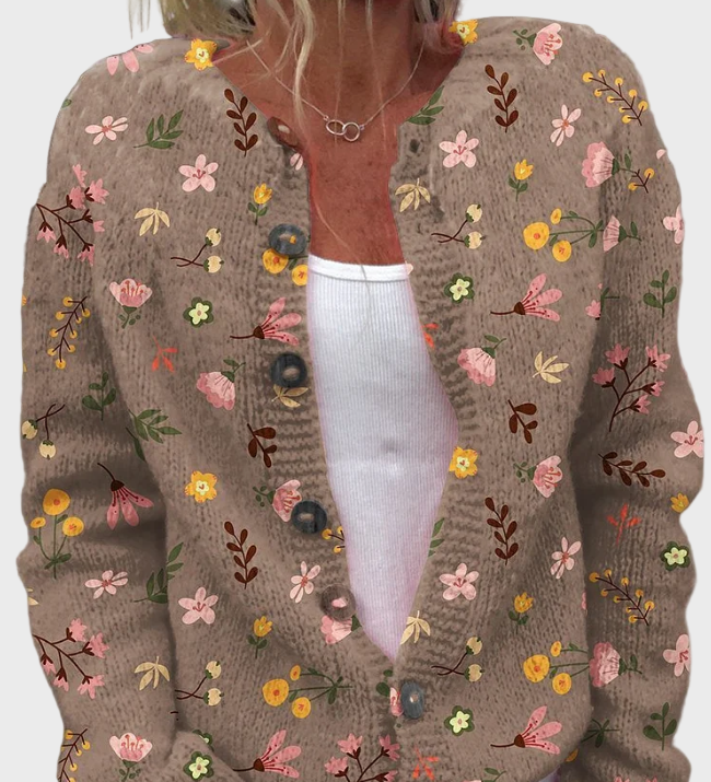 Knitted Sleeveless Vest with Floral Pattern