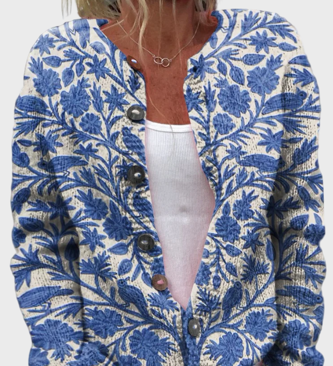 Knitted Sleeveless Vest with Floral Pattern
